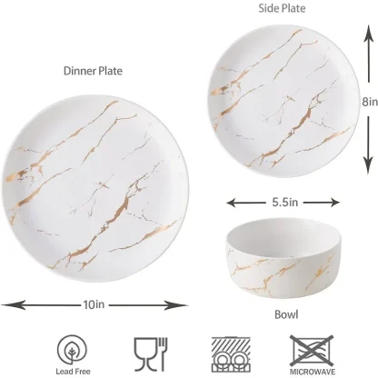 Gold-like Marble Pattern Dish Set - Image 7