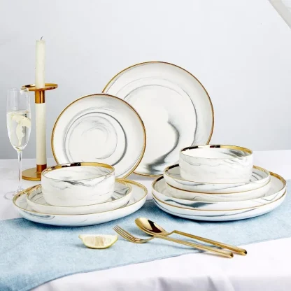 Gold-like Marble Pattern Dish Set - Image 2