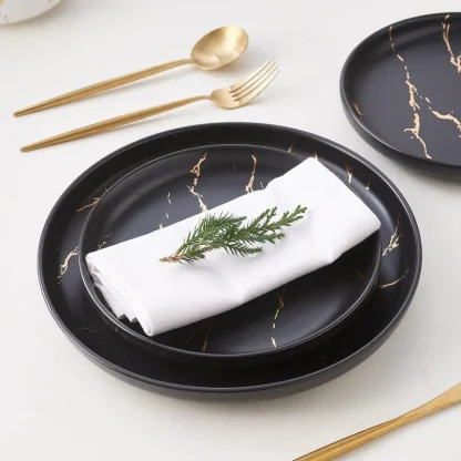Gold-like Marble Pattern Dish Set - Image 4