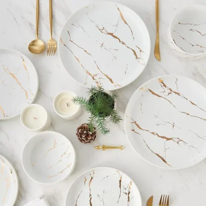 Gold-like Marble Pattern Dish Set - Image 3