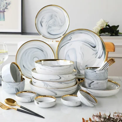 Deep Gold-like Trim Dish Set - Image 2