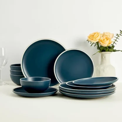 Gold-like Trim Round Dish Set - Image 5