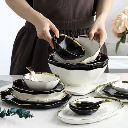 Wavy Gold-like Trim Dish Set