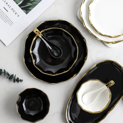 Wavy Gold-like Trim Dish Set - Image 2