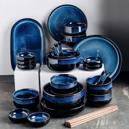 Shiny Deep Blue Dish Set