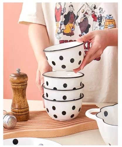 Round Polka Dot Print Dish Set - Image 5