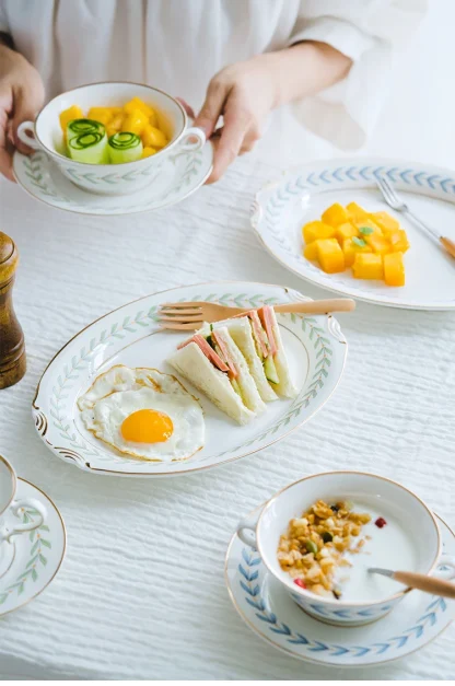 Simple Printed Trim Round Dish Set - Image 6