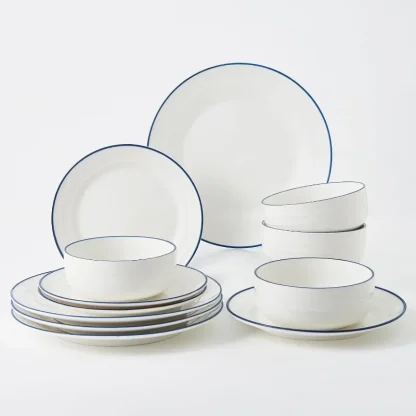 Gold-like Trim Round Dish Set - Image 6