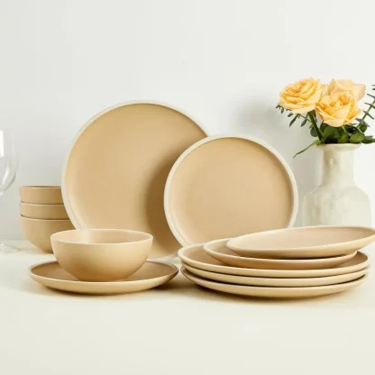 Gold-like Trim Round Dish Set - Image 4