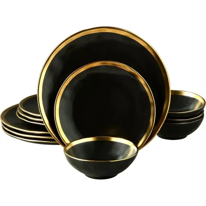 Gold-like Trim Round Dish Set - Image 2